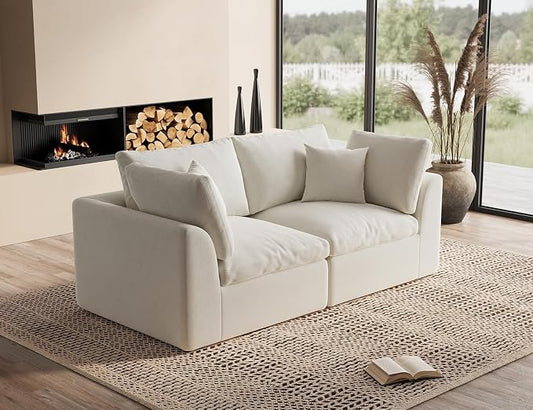 ohllob 78.9" Loveseat Sofa, Cloud Boneless Couches for Living Room, Modern Modular Sectional Sofa, Oversized, Warm White