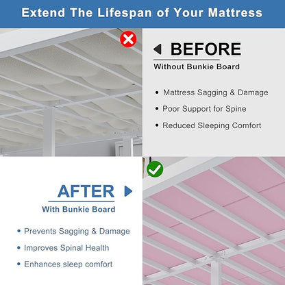 Lutown-Teen Bunkie Board Twin Under Mattress High-Density Polymer Twin Size Bunkie Board Anti-Sag, Breathable, Moisture Resistant, Noise Minimizing, Pink