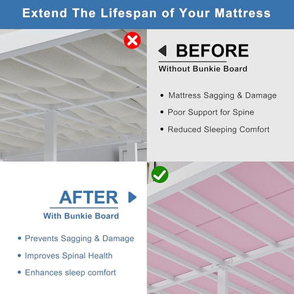 Lutown-Teen Bunkie Board Full Under Mattress High-Density Polymer Full Size Bunkie Board Anti-Sag, Breathable, Moisture Resistant, Noise Minimizing, Pink