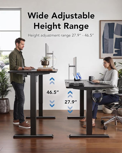 HUANUO Electric Standing Desk,47" x 28" Height Adjustable Desk, 4 Memory Height Settings, Sit to Stand Up Desk for Home Office, with Headphone Hook, Cable Manager, Brown