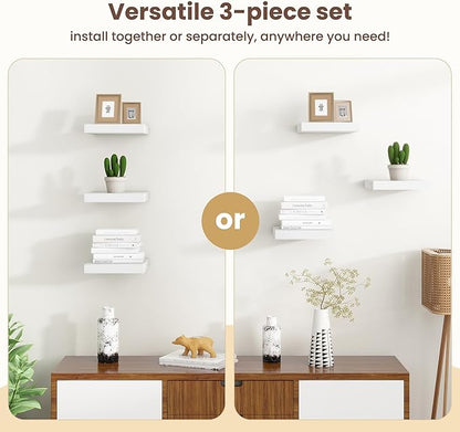 Fun Memories Floating Shelves for Wall - 9.3 Inch Square Shelves with Invisible Brackets, Small Wall Shelf for Living Room, Bathroom, Bedroom, and Kitchen Decor Set of 3
