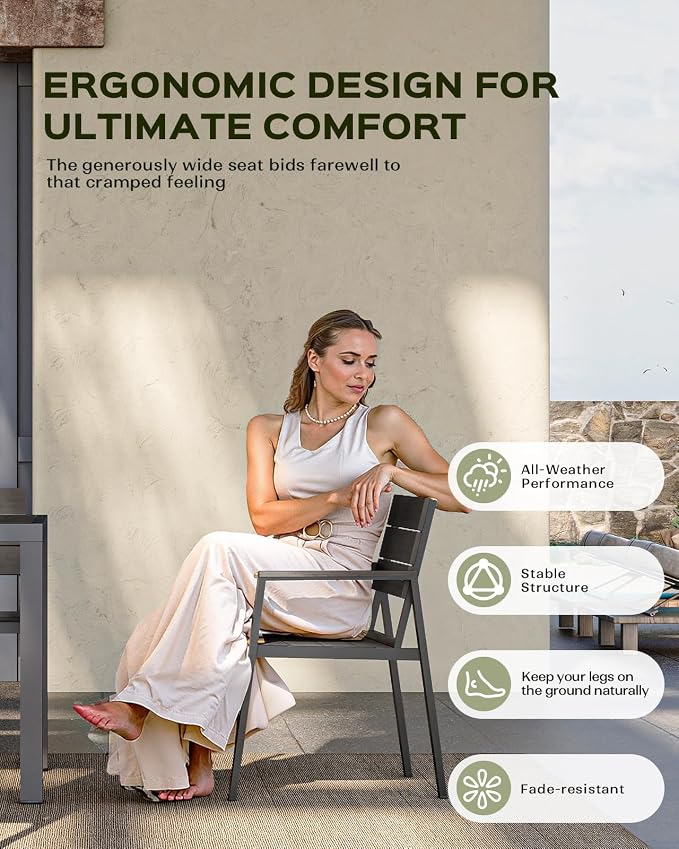 Vexwalx 7-Piece Outdoor Dining Set, Aluminum Dining Table Set for 6, Patio Table and Chairs Set with Umbrella Hole, All Weather HDPS Outdoor Table and Chairs for 6 (Charcoal)