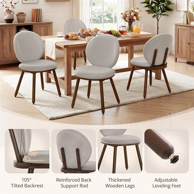LUE BONA Dining Chairs Set of 4, Upholstered Fabric Kitchen Chairs with Dual-Spine Backrest, Kitchen Chair with Solid Wood Legs and Ergonomic Curved Seat, Easy Assembly for Kitchen Dining Room, Gray