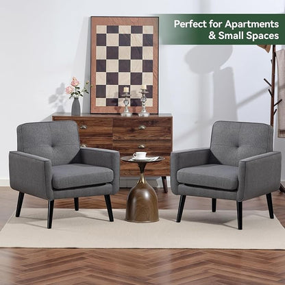 Vogue Furniture Direct Mid Century Accent Chair, Fabric Modern Chair with Wooden Frame, Cozy Armchair Reading Chair with Comfy Back for Apartment, Living Room, Bedroom, Small Space, Corner, Grey