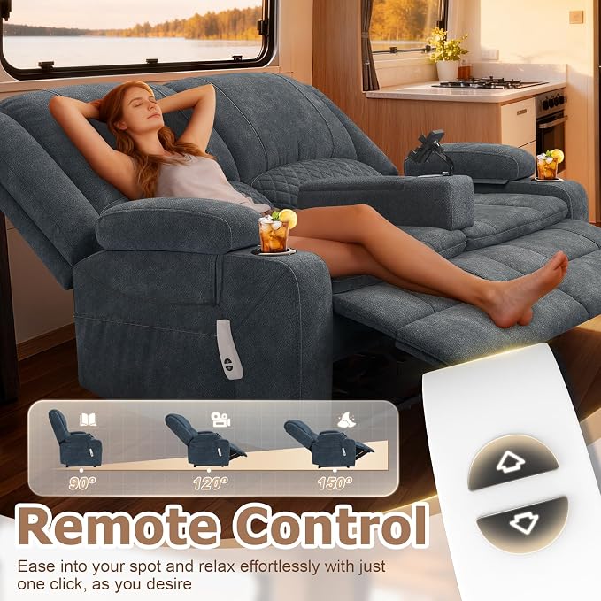 Loveseat Recliner Sofa, Power Reclining Loveseat Sofa RV Couch with Removable Armrest and Remote Control, Wall Hugger Home Theater Seating with 2-Tier Cushions, Storage & USB Ports, Blue