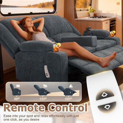 Loveseat Recliner Sofa, Power Reclining Loveseat Sofa RV Couch with Removable Armrest and Remote Control, Wall Hugger Home Theater Seating with 2-Tier Cushions, Storage & USB Ports, Blue