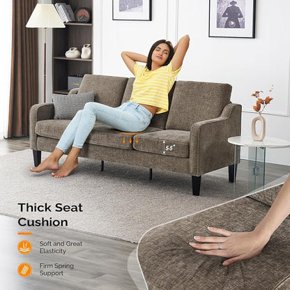 VINGLI Couches for Living Room, Brown 71" Small Sofa Mid Century Modern Couches 3 Seater Comfy Couch Upholstered Soft Chenille Floor Couch for Bedroom, Apartment, Office