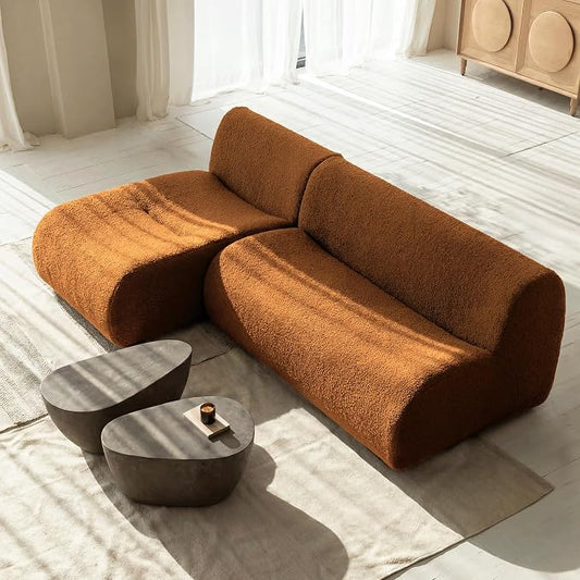 92" Curved Sectional Sofa with Chaise Set, Boneless 3-Seater Modular Couch, Reversible L-Shaped Couches with Deep Seat, Sherpa Sofas for Small Living Room, Bedroom, Apartment – No Assembly, Brown