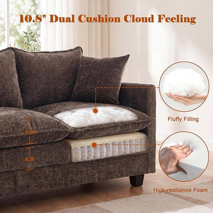 50'' Loveseat Sofa Cloud Sofa Couch, Modern Loveseats 2 Seat Couch 27" Deep Seat with 2 Pillows for Small Spaces Apartment Studio Office Bedroom Living Room, Brown