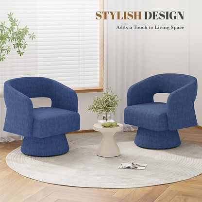 Luxanimarion Swivel Barrel Accent Chair,Oversized Chenille Upholstered Round Swivel Chair,Modern Luxury 360 Degree Living Room Vanity Chair for Bedroom Office,Blue Chenille,4PCS