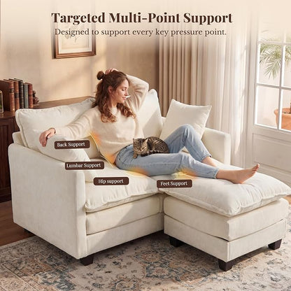 Loveseat Sofa with Ottoman, Cloud 3-Layer Cushion & 27" Deep Seat Modern Small Couch with 2 Washable Pillows for Small Spaces, Bedroom, Apartment, Office, Living Room, in a Box, 50-Inch Beige