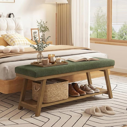 Zihanhome 45" Entryway Bench Upholstered Storage Bench for Bedroom Shoe Rack Bench for Living Room, Hallway, Mudroom, Balcony, Sturdy Indoor Bench Seat Holds Up to 300 lbs (Green)