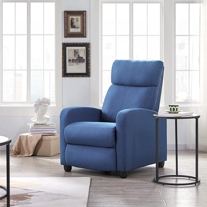 Topeakmart Fabric Recliner Sofa Push Back Recliner Chair Adjustable Modern Single Reclining Chair Upholstered Sofa with Pocket Spring Living Room Bedroom Home Theater Light Blue