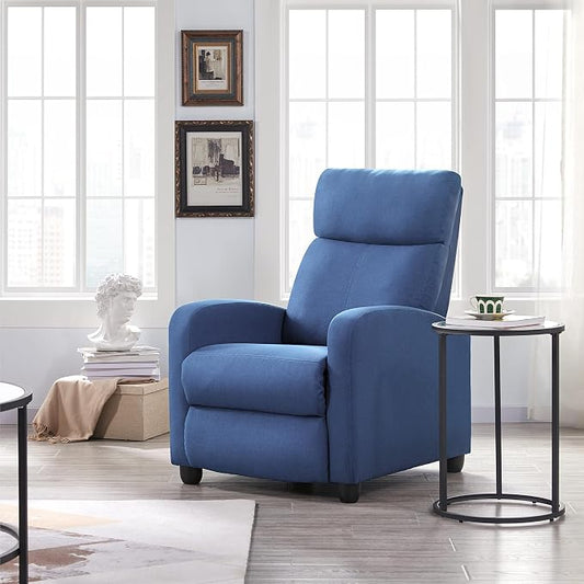 Topeakmart Fabric Recliner Sofa Push Back Recliner Chair Adjustable Modern Single Reclining Chair Upholstered Sofa with Pocket Spring Living Room Bedroom Home Theater Light Blue