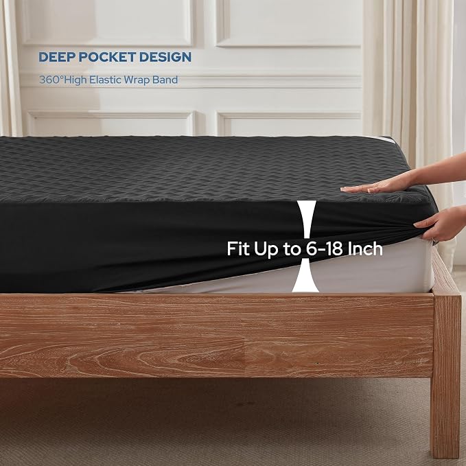 BEDLORE Waterproof Mattress Protector, Queen Size Mattress Pad Noiseless with Deep Pocket 6"-18" Depth, Soft Breathable Dirt-Proof Bed Mattress Cover Washable for Home, Bedroom, Hotel (Black)
