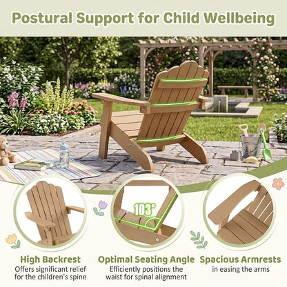 Giantex Kids Adirondack Chair, All-Weather HIPS Children's Outdoor Chair with Tilted High Backrest, Toddler Beach Chair for Garden Patio Backyard, Kids Lawn Chairs for Age 3-7 (1,Teak)