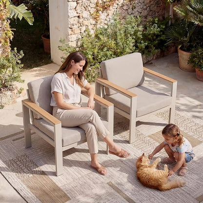 4-Piece 4-Seater Aluminum Patio Furniture Set, Outdoor Patio Table and Chairs Set with 2 Single Chairs+Loveseat+Coffee Table, 1.5mm Thick Rustproof Frame, Waterproof Washable Cushions for Porch Deck