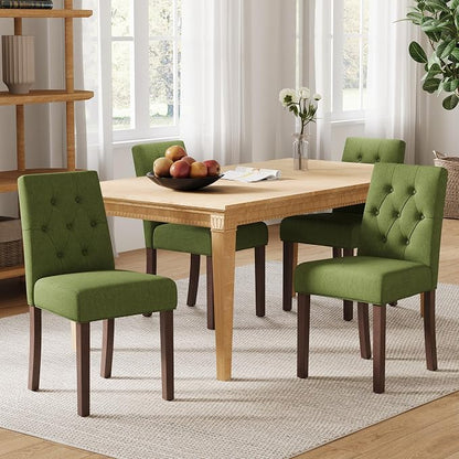 Upholstered Dining Chairs Set of 4 - Modern Parsons Kitchen & Dining Room Chair with Diamond Tufted Back, Solid Wooden Legs for Apartment, Café, Vanity