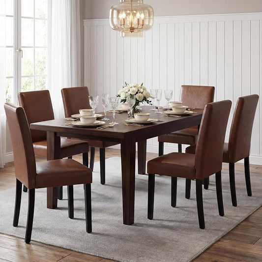 LSSBOUGHT Modern Dining Chair Urban Style Linen Kicthen Chairs with Solid Wood Legs for Dining Room and Restaurant (Brown, Set of 6)