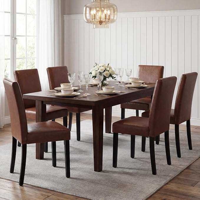 LSSBOUGHT Modern Dining Chair Urban Style Linen Kicthen Chairs with Solid Wood Legs for Dining Room and Restaurant (Brown, Set of 2)