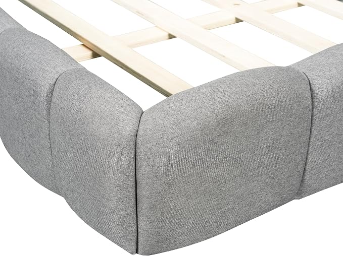 King Size Upholstered Platform Bed with Thick Fabric,Low Wood Grounded Bed W/Headboard & Footboard,Slat Support,No Box Spring Needed, Easy Assemble,Gray