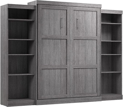 Bestar Pur Queen Murphy Bed and 2 Shelving Units, 115-inch Space-Saving Sleeping Arrangement with Storage in Bark Grey