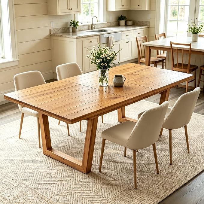 55-70.5" Extendable Dining Table Pine Expandable Dining Room Table for 4 6 8 People Large Rectangle Table Space Saving for Dining Room Living Room Home Office, Brown