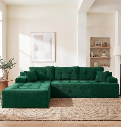 Hobestluk Modular Sectional Sofa Couches L-Shape Couch 3 Seat Modular Sofa Memory Foam Sectional Couches for Living Room, Cloud Couch with Oversized Chaise (Emerald Corduroy, 108", Left Hand Facing)