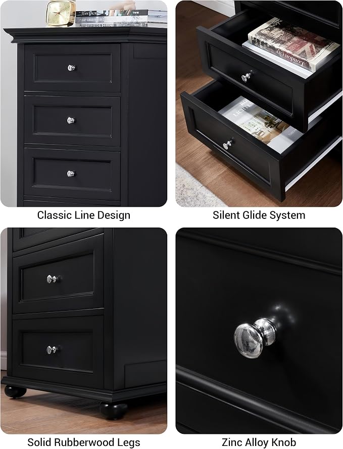 Tall Skinny Dresser for Bedroom with 7 Drawers, Black Narrow Wood Dresser | Tall Vertical Chest of Drawers Dresser for Closet Storage, Silent Glide System, Zinc Alloy Knobs, 20" W x 16.5" D x 52" H