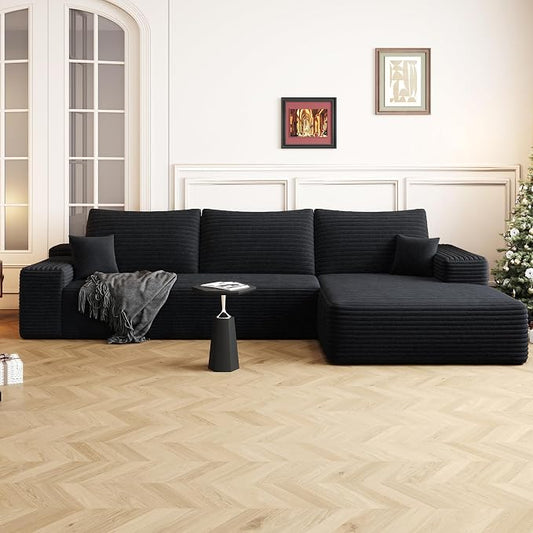 AUGOP 108" Sectional Couches for Living Room Modern Modular Sofa with L-Shape Couchs Upholstered Boneless Couch Deep Seat Sectional Couch with Chaise (Black, Right Facing Chaise+2Seaters)