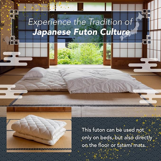 MORIRIN Japanese Floor Futon Mattress (Shikibuton) with Body Pressure Dispersion, Made in Japan, Twin