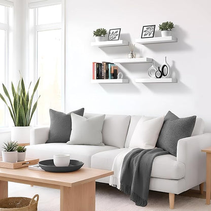 Sorbus Floating Shelves for Wall – 16 Inch Floating Shelf for Kitchen, Bedroom, Living Room, Bathroom, Home & Wall Decor - Mounted Bathroom Shelves with Invisible Brackets (White, 5 Pack)