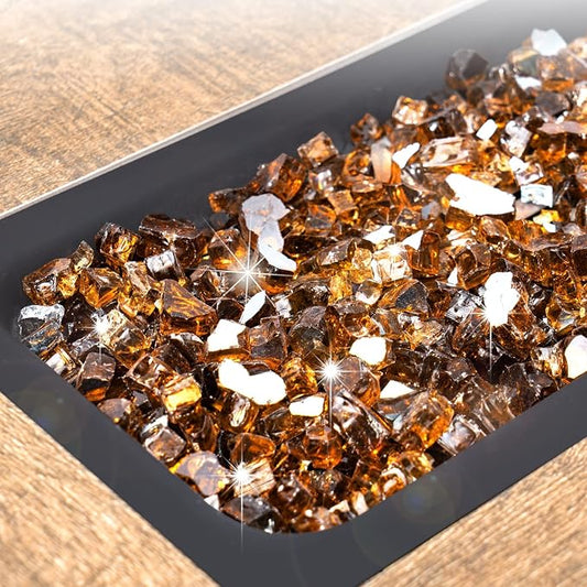 GASPRO 20 lbs Fire Glass for Propane Fire Pit, 1/2-Inch Reflective Fireplace Glass Rocks for Fire Pit Table, Copper