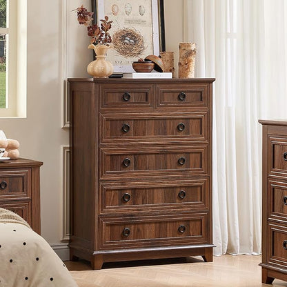 Joaxswe Farmhouse 6 Drawer Dresser for Bedroom, 41" Tall Small Dressers & Chest of Drawers, Rustic Wood Dresser with Metal Handle, Storage Organizer Closet for Living Room, Hallway, Entryway