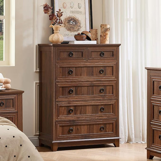 Joaxswe Farmhouse 6 Drawer Dresser for Bedroom, 41" Tall Small Dressers & Chest of Drawers, Rustic Wood Dresser with Metal Handle, Storage Organizer Closet for Living Room, Hallway, Entryway