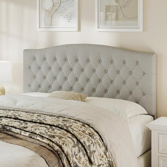 Queen Headboard Only, Linen Classic Tufted Design, Gray Linen | 2 installation options: 1.bed frame mount 2.wall mount (for adjustable bed), Classic hand-tufted headboard king size