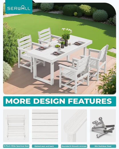 SERWALL HDPE Outdoor Dining Set for 4, 67'' Patio Table and Chairs Set | with Armchair Seat
