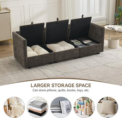 80" Cloud 3 Seater Sectional Modular Couch with Storage, Upholstered Storage Sofa Modern Couch Deep Seat, Chenille Convertible Sofa Comfy Couches with Armrests for Living Room, Small Space, Brown