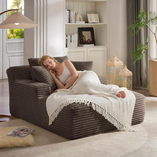 ivoros 50 Inch Chaise Lounge Chair Indoor, Oversized Corduroy Upholstered Boneless Sofa Bed, Deep Seat Sleeper Couch Reading Chairs, Cloud Sofas Couches for Living Room, No Assembly Required (Camel)