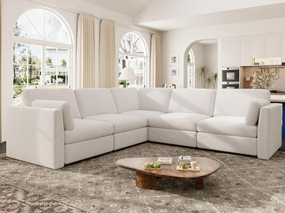 Oversized Modular Sectional Sofa V-Shaped Cloud Couches White | 109'' Deep Seat Couch for Living Room, 5-Seater Luxury Comfortable Corner sofa, Solid Wood Frame, Removable Washable Cover