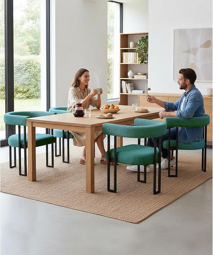 VIRRMO Boucle Dining Chair Set of 6 Corduroy Upholstered Dining Room Chairs Kitchen Chairs with Metal Legs Mid Century Modern Chair for Dining Room, Kitchen (Peacock Green, 6)