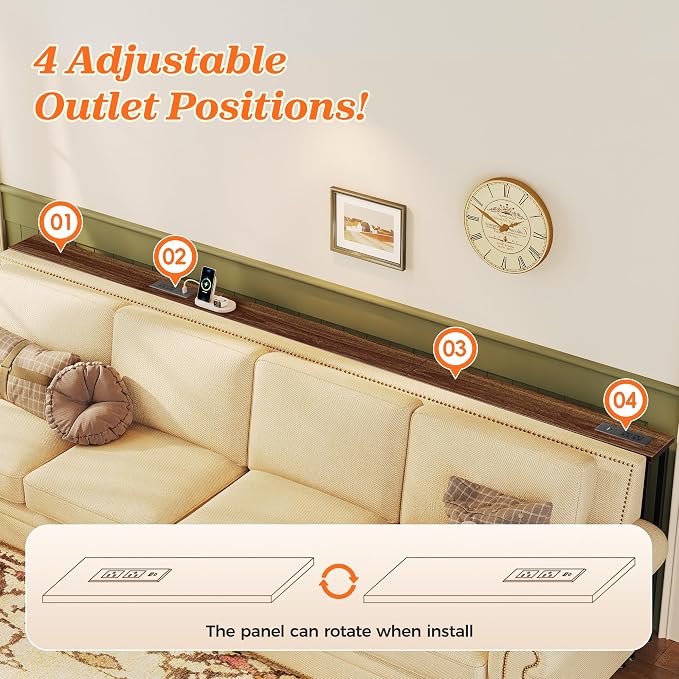SUPERJARE 102 Inch Sofa Table with 2 Power Outlets and USB-C Ports, 5.9 Inch Narrow Console Table with Storage, Extra-Long, for Entryway Hallway Couch Behind Sofa, Small Spaces, Walnut