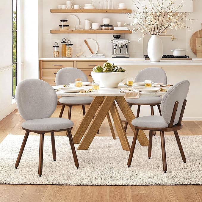 LUE BONA Dining Chairs Set of 2, Kitchen Chairs with Solid Wood Legs and Ergonomic Curved Seat,Upholstered Fabric Chairs with Dual-Spine Backrest, Easy Assembly for Kitchen Dining Room, Gray