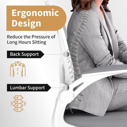 Youhauchair Mesh Office Chair, Ergonomic Home Office Desk Chairs with Flip-up Arms and Lumbar Support, Height Adjustable, Grey