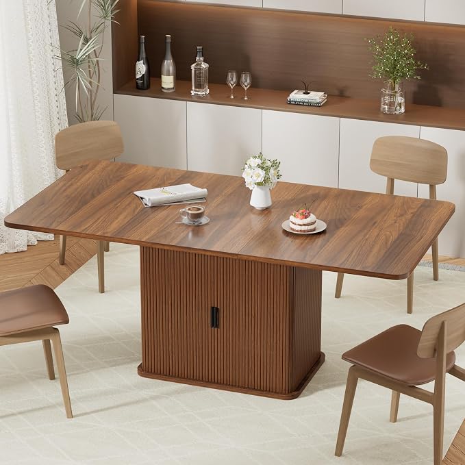 Extendable Dining Table for 4–6, 47″–63″ Rectangular Kitchen Table with Storage, Mid Century Modern Expandable Dinner Table for Dining Room,Kitchen