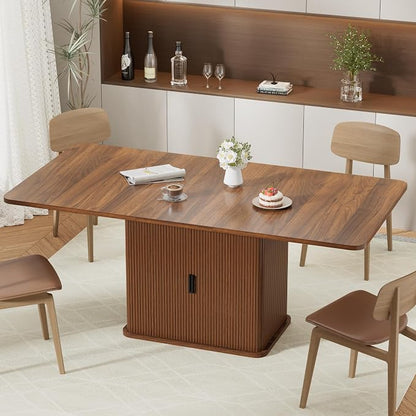 Extendable Dining Table for 4–6, 47″–63″ Rectangular Kitchen Table with Storage, Mid Century Modern Expandable Dinner Table for Dining Room,Kitchen