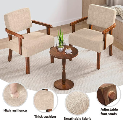 FAGAGA Accent Chairs Set of 2 with Table, Living Room Chairs with Soft Seat and Armrests for Living Room Bedroom Reading Room Waiting Room (Beige)