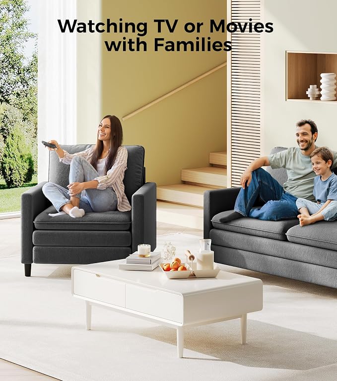 Welzona 3-Layers Cloud Accent Chair, 33" Reading Chair for Bedroom, Living Room - Tool-Free Assembly with Teddy Fabric Couch Chair - Grey - Arm Chairs - Removable Washable Covers - 450lb Capacity