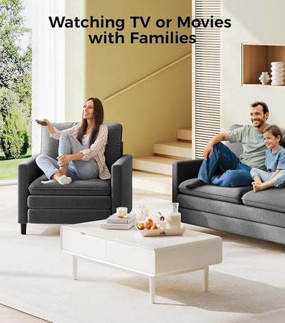 Welzona 3-Layers Cloud Accent Chair, 33" Reading Chair for Bedroom, Living Room - Tool-Free Assembly with Teddy Fabric Couch Chair - Grey - Arm Chairs - Removable Washable Covers - 450lb Capacity