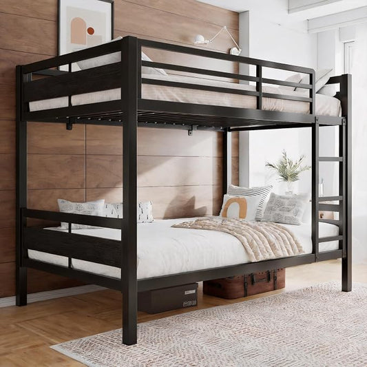 Einhomn Bunk Bed Full Over Full, Heavy Duty Metal Bed with Ladder and Full-Length Guardrail, Under-Bed Storage Space, No Box Spring Needed, Noise Free, Black